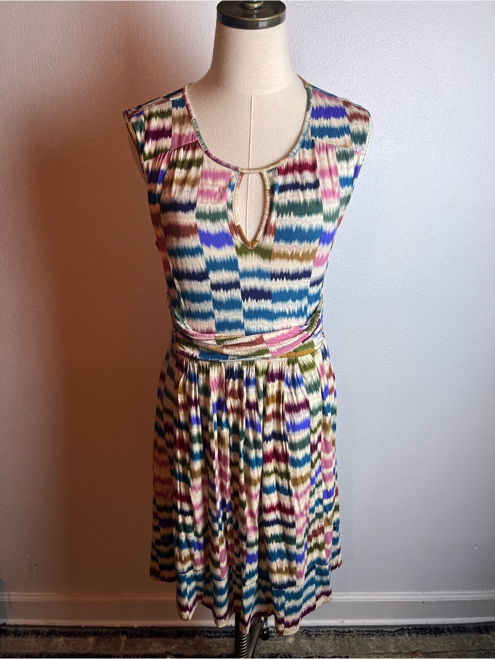 Maeve by Anthropologie Multicolor Striped Keyhole Dress in Blue, Pink and Green